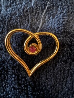 Gold-tone Heart pin with Red Accent - Women Jewelry